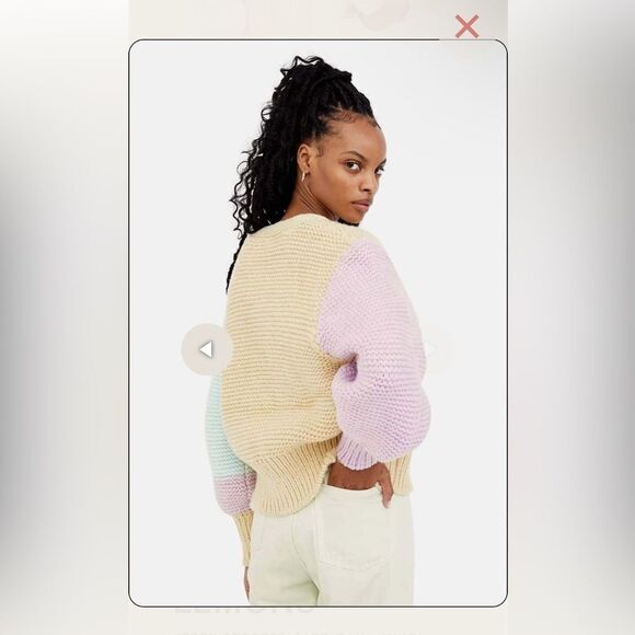For Love And Lemons Kerry cardigan chunky knit color block cropped sweater L - Picture 2 of 9